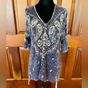 Sundance Sweater Tunic Bandana Lightweight Blue Cream Cotton Womens XS Paisley